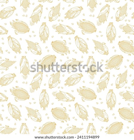 Maize. Outline Corn Cobs Seamless Pattern. Vector Vegetable Background Royalty-Free Stock Photo #2411194899