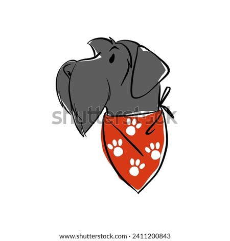 illustration of a black dog with a red bandana