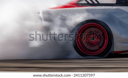 Blurred car drifting diffusion race drift car with lots of smoke from burning tires on speed track, Professional driver drifting car on race track with smoke. Royalty-Free Stock Photo #2411207597