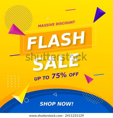 Flash Sale Banner with discount up to 75%. Massive Discount. Vector illustration. Shop Now. Get discount 75%. Flash Sale social media posts with promotion.
