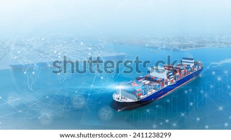 Future Transportation Innovation on Global Network, Container Distribution Network, Ui, Smart Logistics, Transportation, Global Online Ordering Royalty-Free Stock Photo #2411238299