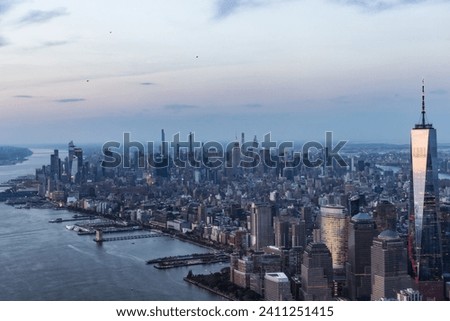 EDITORIAL: NEW YORK CITY, THE UNITED STATES OF AMERICA - MAY 2023: Stunning Manhattan Landmarks, Skyscrapers and Residential Buildings. Panoramic Helicopter View of a Popular Travel Destination