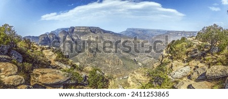 Panoramic picture of the Blyde river canyon in South Africa in the afternoon against the light