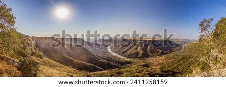 Panoramic picture of the lower part of the Blyde river canyon in South Africa in the afternoon against the light