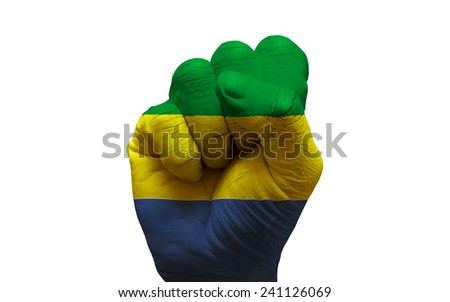 man hand fist painted country flag of gabon
