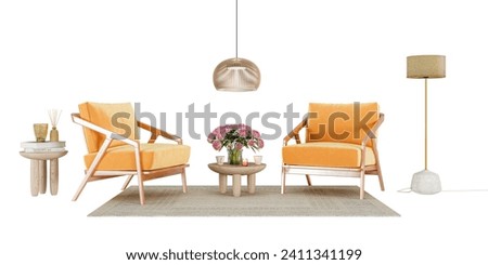 Interior modern living room in 3d rendering. Modern interior furniture set in 3d rendering