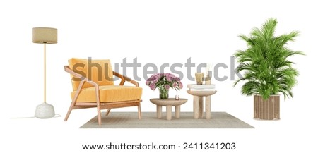 Interior modern living room in 3d rendering. Modern interior furniture set in 3d rendering. Sofa and tables on white background