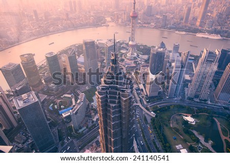 modern city at sunrise,Shanghai skyline