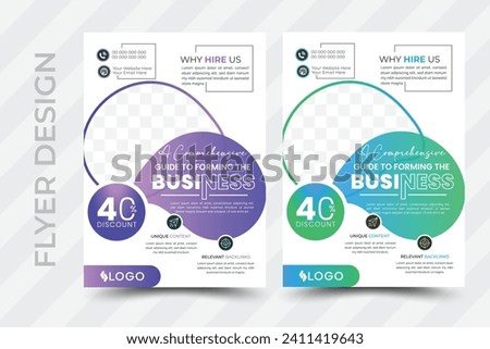 Corporate business marketing flyer, poster, pamphlet, brochure, cover design layout background, two colors scheme, vector template in A4 size with gradient