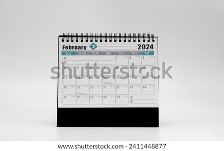 2024 Calendar. February page of 2024 calendar isolated on white background. 