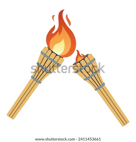 Ignition of a torch from another torch. Transfer of the Olympic flame. Lighted torch. Vector illustration