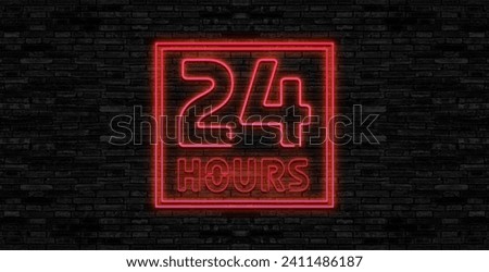 24 hours neon sign vector design template. 24 hours Open neon, light banner design element colorful modern design trend, night bright advertising, bright sign. Vector illustration.