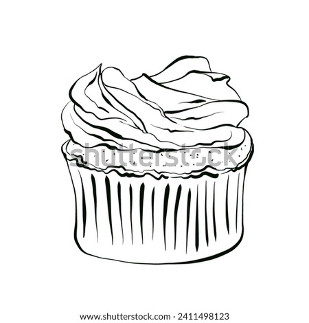 Cupcake Graphic drawing. Hand drawn illustration isolated on white background. Icon for logo or menu of cafe and restaurant.