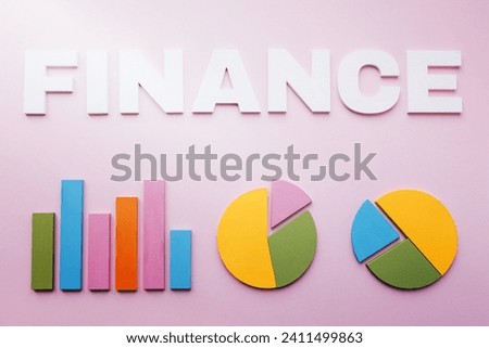 white finance text bar graph two pie chart pink background