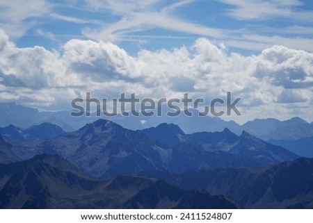 Magnificent panorama of the Pyrenees mountain range and the Brèche de Roland from the Pic du Midi de Bigorre, in the Hautes-Pyrénées

 Royalty-Free Stock Photo #2411524807