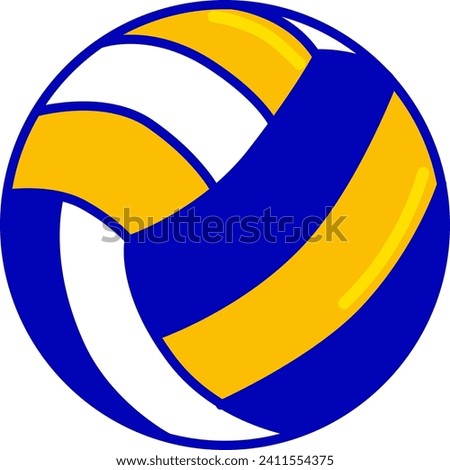 Blue and yellow sports volleyball graphic. Simplified game ball design, leisure activity emblem vector illustration.