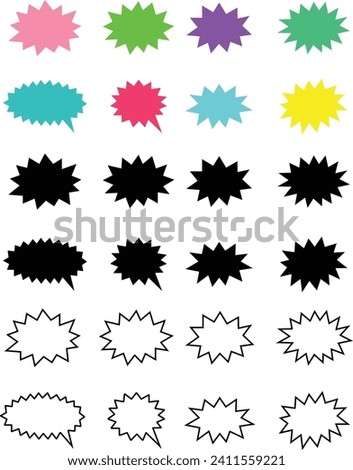 Speech Bubble black or colorful icon set. Talk bubble. Cloud speech bubbles collection. Vector line or flat isolated on transparent background. Outline vintage design, pop art trendy style chat symbol