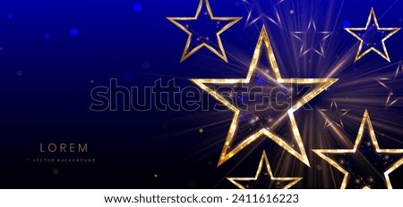 Golden star with golden on dark blue background with lighting effect and sparkle. Luxury template celebration award design. Vector illustration