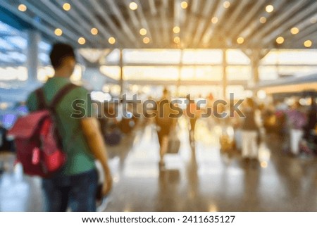 Blurred background the airport with people. The blurred image of Airport check-in counter
