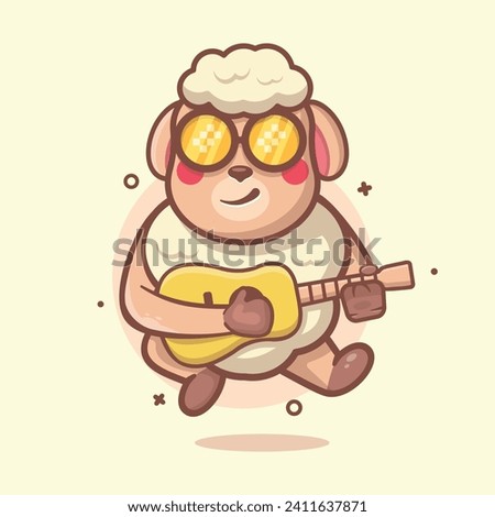 cool sheep animal character mascot playing guitar isolated cartoon
