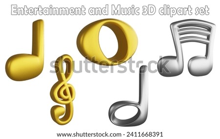 Music notes clipart element ,3D render entertainment and music concept isolated on white background icon set No.13