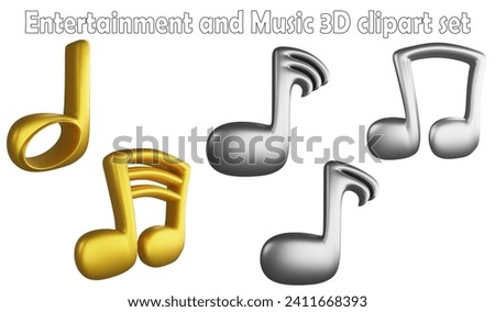 Music notes clipart element ,3D render entertainment and music concept isolated on white background icon set No.14