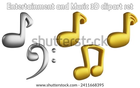 Music notes clipart element ,3D render entertainment and music concept isolated on white background icon set No.10