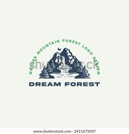 Mountain river forest nature vintage vector design logo 