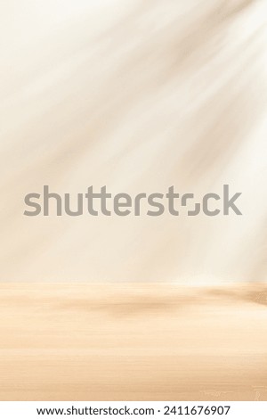 Blank warm lighting background. White and wooden surface. Light and Shadow wallpaper. Space for text. Backdrop. Studio photography. Cozy and Comfortable. Decorative. Minimalist wallpaper. Empty space.