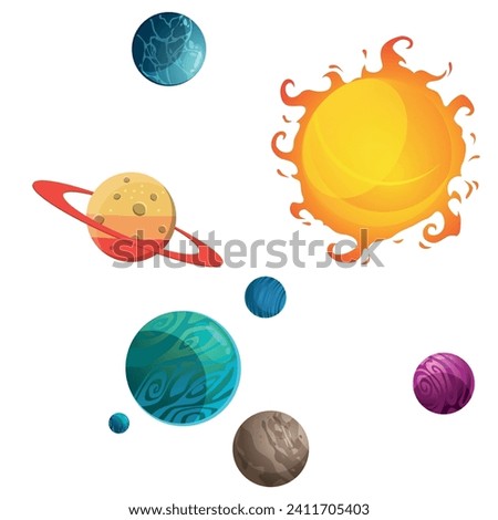 The sun and the planets of the solar system. Vector isolated on a white background