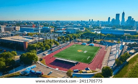 Aerial View of IUPUI Jaguars Stadium and Indianapolis Skyline Royalty-Free Stock Photo #2411705775