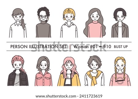 Illustration of a woman's upper body
10 patterns
