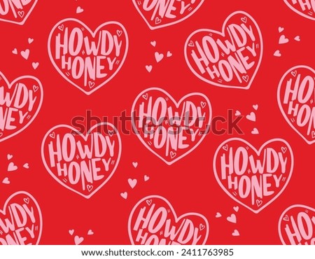 Howdy Honey Heart ,Cute Cowgirl  seamless vector pattern repeating background. Wild West surface pattern design for All fabric and Prints