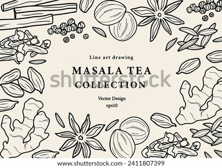 Line art masala tea spices banner Royalty-Free Stock Photo #2411807399