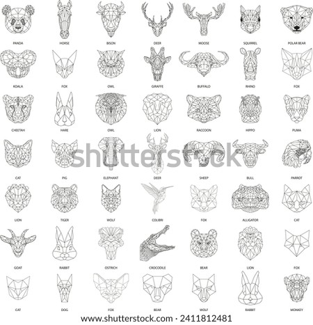 Set of geometric animals head isolated on white background vintage vector design element illustration Royalty-Free Stock Photo #2411812481