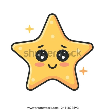 a cute star vector cartoon vector illustration with twinkling eyes yellow colour with white background