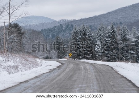 Fresh mountain road snow winter landscape copy space background image looking 
