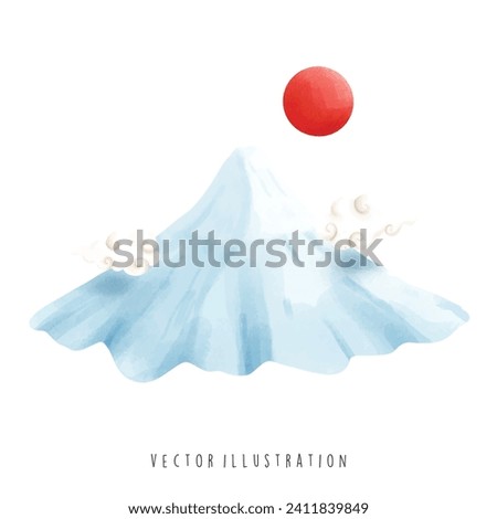 Watercolor of Fuji Mountain, Japan Landmark,Culture. Vector Illustration  Royalty-Free Stock Photo #2411839849