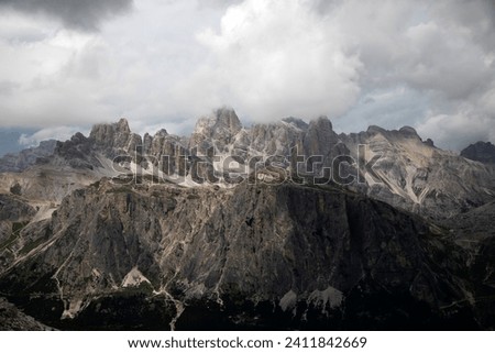 Tofana di Rozes in summer mist in the Dolomites, Italy, Europe Royalty-Free Stock Photo #2411842669