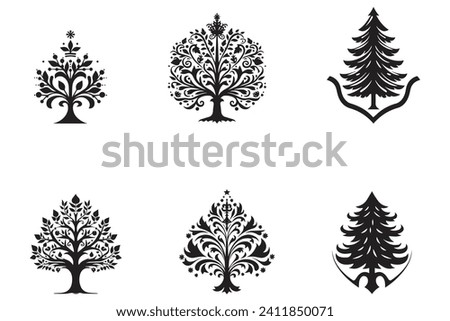 Christmas tree silhouette png vector bundle
