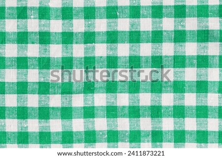 Breakfast Natural Linen Country Plaid Tartan Kitchen Fabric Material Abstract Check Texture Background Texture, Green And White. Flannel Tartan Patterns. Trendy Tiles Photo. Print Scottish Square Royalty-Free Stock Photo #2411873221