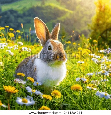 Rabbit, A cute rabbit gazing in grassland in happy mode  Royalty-Free Stock Photo #2411884211