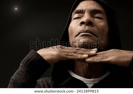 people praying to god at home on black background with people stock image stock photo	