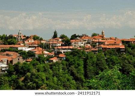 Aerial view of Sighnaghi, a little town in Georgia Royalty-Free Stock Photo #2411912171