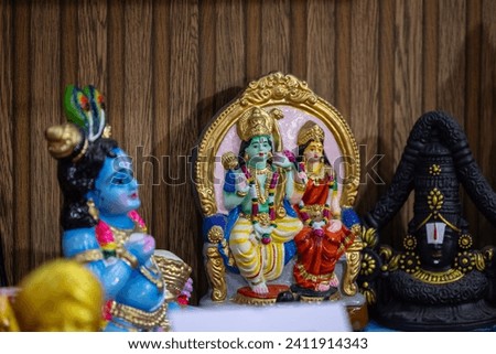 Hindu god ram idol made with fiber on display. Selective focus with negative space. Royalty-Free Stock Photo #2411914343
