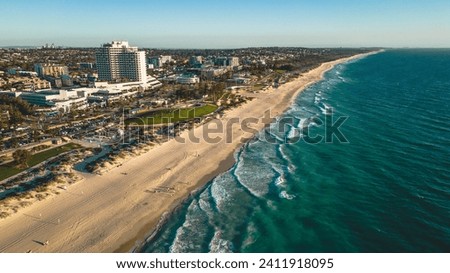 wide panoramic view of the stunning Scarborough Beach and its beach front in Perth, Western Australia