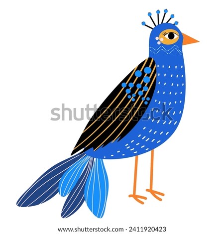 Bright bird, vector, flat style, childish, stylized bird. Royalty-Free Stock Photo #2411920423