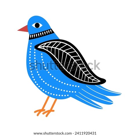 Bright bird, vector, flat style, childish, stylized bird. Royalty-Free Stock Photo #2411920431