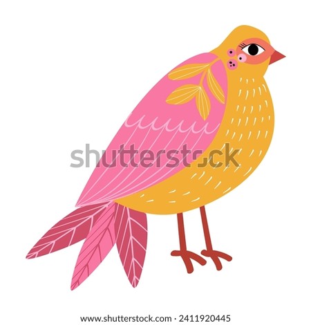 Bright bird, vector, flat style, childish, stylized bird. Royalty-Free Stock Photo #2411920445