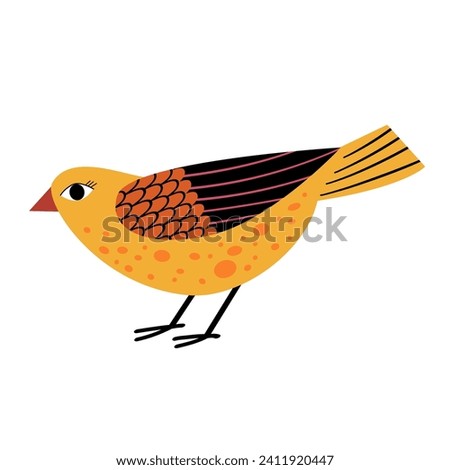 Bright bird, vector, flat style, childish, stylized bird. Royalty-Free Stock Photo #2411920447